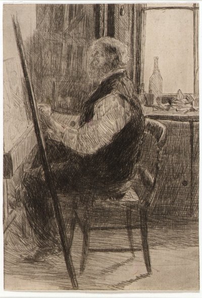 Artista sentado no cavalete de J. Alden Weir
