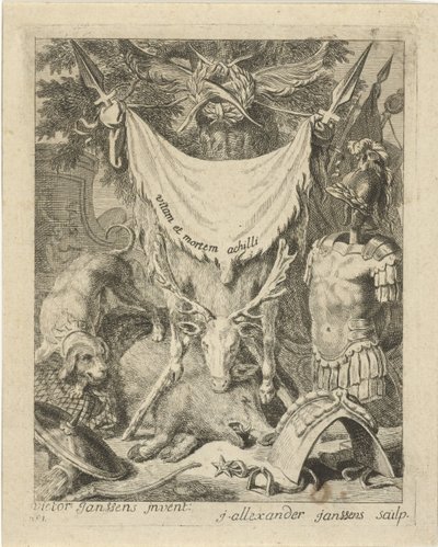 Impressão de título para uma série com cenas da vida de Aquiles
Cenas da vida de Aquiles (título da série)
Vitam et mortem Achilli (título da série sobre o objecto) de J. Alexander Janssens