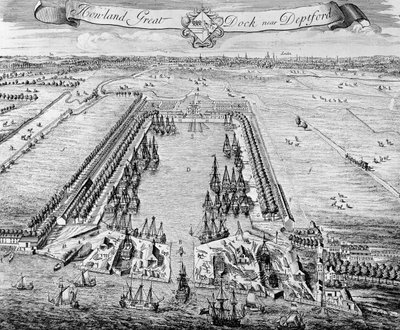 Howland Great Dock, perto de Deptford, c.1715-20 de J. Badslade