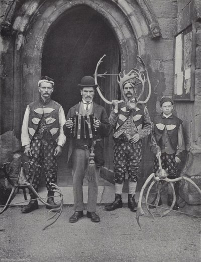 A dança do chifre, Abbots Bromley, quatro dos artistas de J. Benjamin Stone