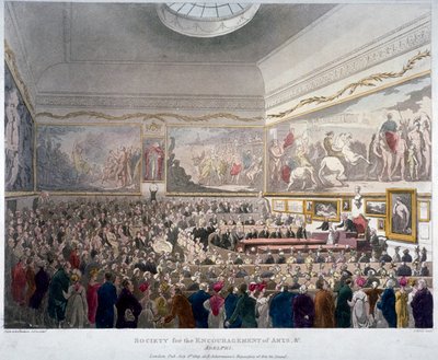 Reunião da Sociedade de Artes nos Edifícios Adelphi, Westminster, Londres, 1809 de J Bluck