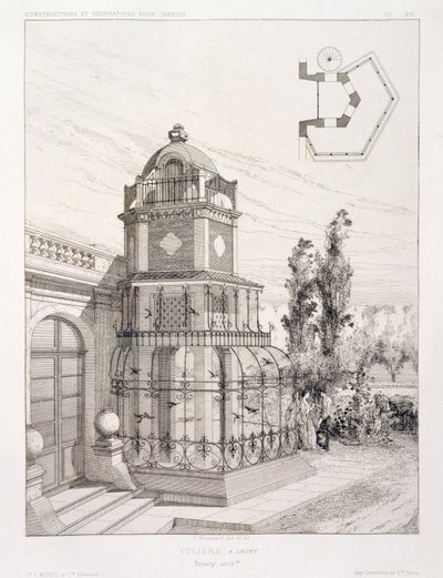 Aviary para pássaros, de um volume de desenhos de vários arquitetos, pub. Morel & Cie, Paris, c.1880 de J. Boussard