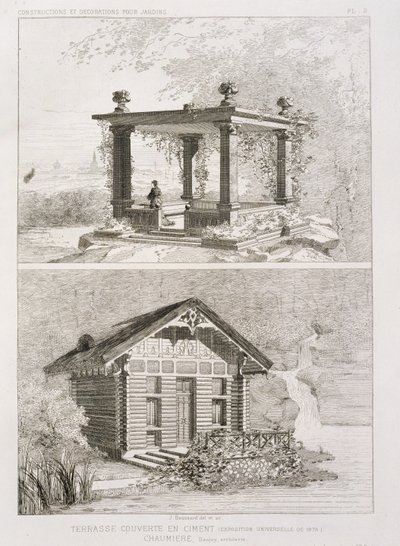 Terraço coberto de cimento e pavilhão desenhado por Danjoy, c.1880 de J. Boussard