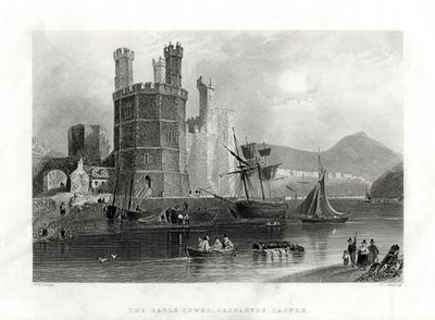 A torre da águia, Castelo de Carnarvon, Caernarfon, Gales do Norte, 1860 de J. C. Armytage