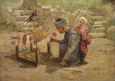 Garoto japonês construindo um navio de guerra, 1895. de J. C. Arter.