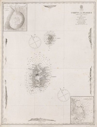 Açores Corvo e Flores. Levantamento efectuado pelo Capitão A.T.E Vidal R.N 1844". de J. & C. Walker