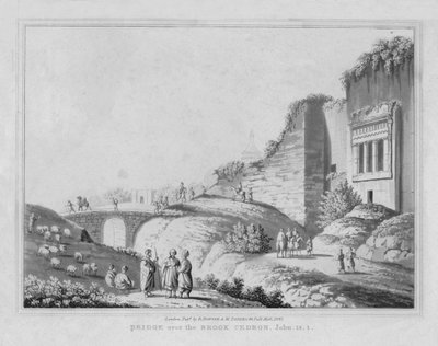 Ponte sobre o Brook Cedron. João, 18.1, 1830 de J. Clarke