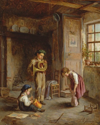 Meninos com trompa e tambor, século XIX; de J. Devaux