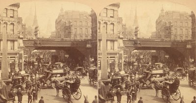 Grupo de 4 vistas estereografadas de Ludgate Hill, Londres, Inglaterra, 1850s-1910s. de J F Jarvis