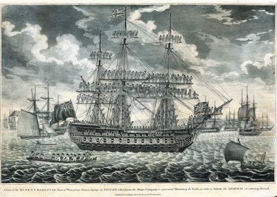 Vista do navio de guerra "Queen Charlotte de J. Fairburn