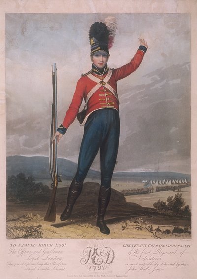 Figura militar vestindo o uniforme do primeiro regimento de Loyal London Volunteers, 1797 de J Green