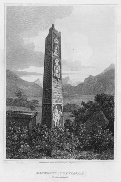 Monumento em Bewcastle, Northumberland (gravura) de J. Greig