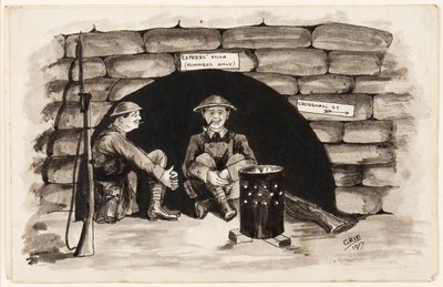 Villa Express (apenas para corredores): Um canto quente na França, 1917 (caneta, pincel e tinta no papel) de J. Griffiths