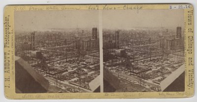 Estereografia do sudoeste da vista da torre da água após o fogo de Chicago de 1871 de J. H. Abbott