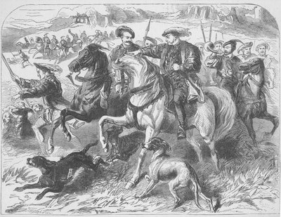 Henrique VIII na caçada real na floresta de Epping, na manhã da execução de Ana Bolena (gravura) de J. H. Nicholson