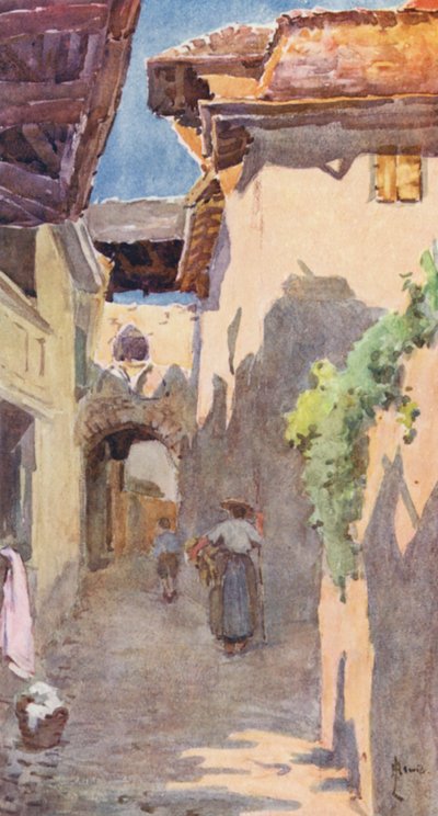 Uma rua em St. Saphorin (litografia a cores) de J. Hardwicke Lewis