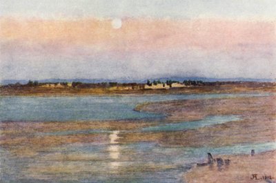 Moonrise at Sunset, de La Croix Blanche, Mont St Michel (cor litho) de J. Hardwicke Lewis