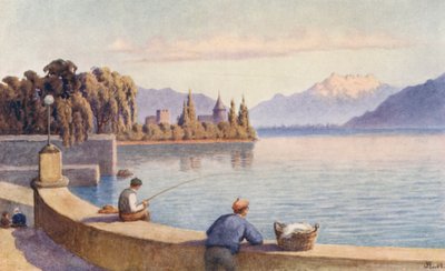 Os Dents du Midi e La Tour de "Entre deux Villes" (litografia a cores) de J. Hardwicke Lewis