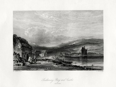 Scalloway Bay e castelo, Zetland, século XIX de J. Horsburgh