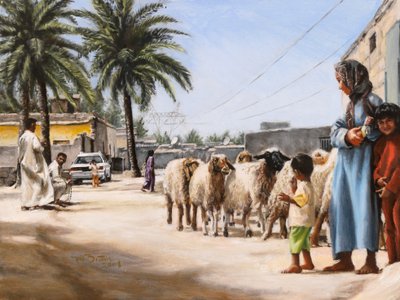 CABRAS EM PATRULHA, 2008 (pintura a óleo) de J Hugh L Beattie