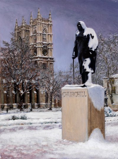Sir Winston na neve, 2000 (pintura a óleo) de J Hugh L Beattie