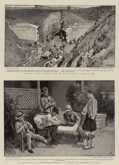 Fazendo um bom dano feito pelos Boers no Nek de Laing, no Hospital de Pietermaritzburg, um artista em gesso de Paris de J. J. Waugh