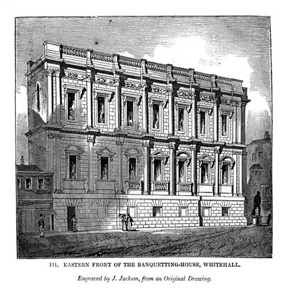 Frente oriental da casa de banquetes, Whitehall, 1843 de J. Jackson