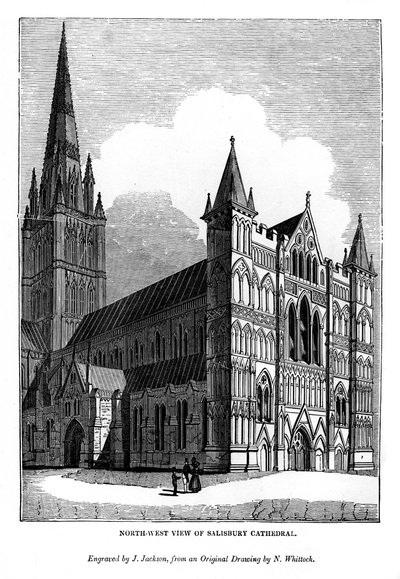 Vista noroeste da Catedral de Salisbury, 1843 de J. Jackson