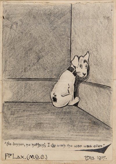 Sem jantar, sem nada, eu gostaria que a guerra acabasse, 1917 (lápis, caneta e tinta no papel) de J. Lax