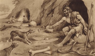 Homem das cavernas (litho) de J. Macfarlane