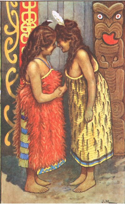 Maori girls, de cartazes escolares MacMillan, c.1950-60s (cor litho) de J. Macfarlane