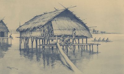 Aldeia marinha da Nova Guiné (litho) de J. Macfarlane