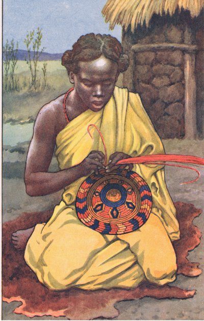 O trabalhador Raffia, de cartazes da escola MacMillan, c.1950-60s (cor litho) de J. Macfarlane