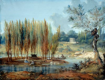 Vista do túmulo do filósofo suíço Jean Jacques Rousseau (1712-1778) em Ermenonville (Oise) Pintura de J. Moreth (século XVIII) Paris musee Carnavalet de J. Moreth