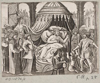 Ilustração de Adam Olearius, “Persian Rosenthal por um engenhoso poeta Schich Saadi […]”, Schleswig 1660 de J. Muller