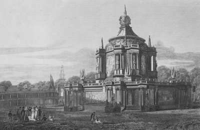 Templo de Concórdia, no Parque Verde, Middlesex, tal como apareceu a 1 de Agosto de 1814 (gravura) de John Preston Neale
