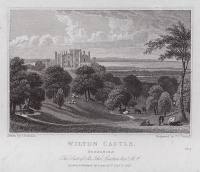 Wilton Castle, Yorkshire, a sede de Sir John Lowther (gravura) de John Preston Neale