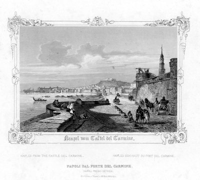 Nápoles do castelo Carmine, Itália, século XIX de J. Poppel