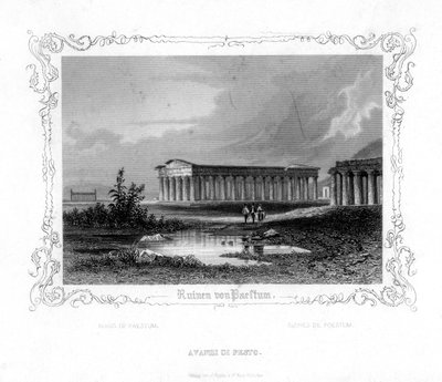 Ruínas de Paestum, Itália, século XIX de J. Poppel