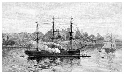 Casa do governo e HMS Nelson, Sydney, Nova Gales do Sul, Austrália, 1886. de J. R. Ashton