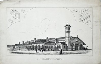 Nova estação em Dovor (sic). Caminho de ferro de Londres, Chatham e Dovor. 1860 (gravura sobre papel) de J. R. Jobbins