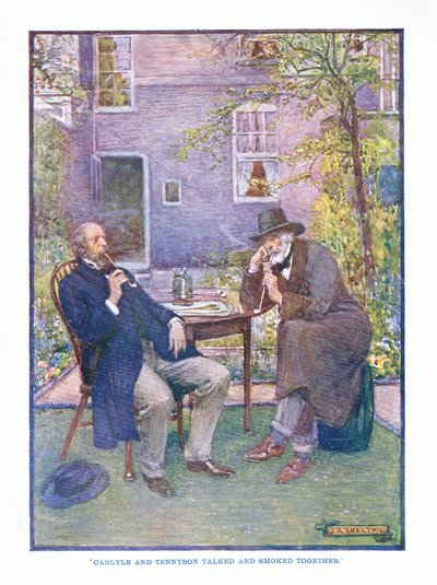 Carlyle e Tennyson conversaram e fumaram juntos, do pub English Literature by TC & EC Jack, c.1920 de J. R. Skelton