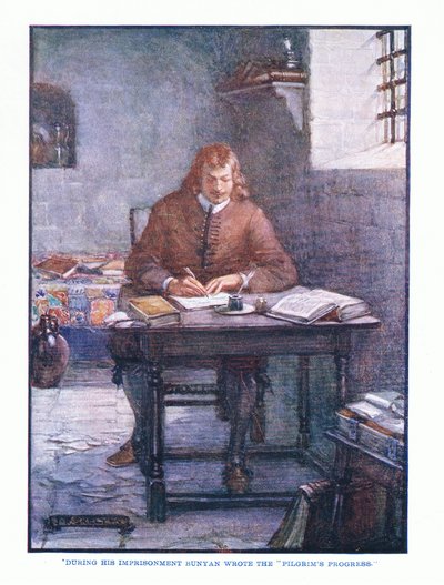 Durante a sua prisão, Bunyan escreveu The Pilgrims Progress, de English Literature pub.by TC & EC Jack, c.1920 de J. R. Skelton