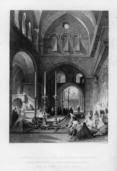 A entrada para o Santo Sepulcro, Jerusalém, Israel, 1841. de J. Redaway
