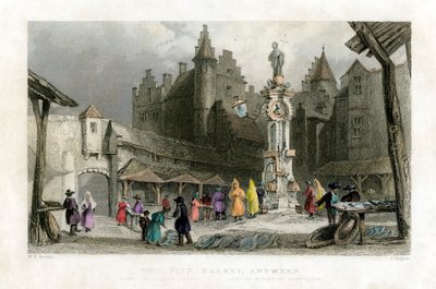O mercado de peixe, Antuérpia, Bélgica, século XIX. de J. Rogers