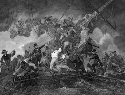 O corte da corveta La Chevrette, 21 de julho de 1801 c1857. de J. Rogers