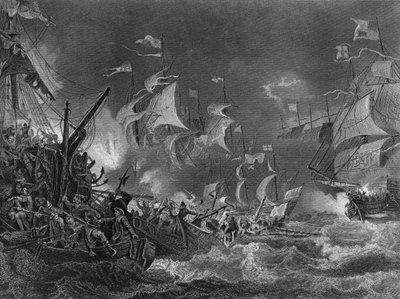 A derrota da Armada Espanhola, 1588 c1857. de J. Rogers