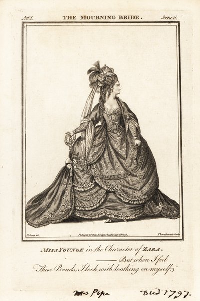 Miss Elizabeth Younge na personagem de Zara em William Congreves The Mourning Bride de J. Thornthwaite