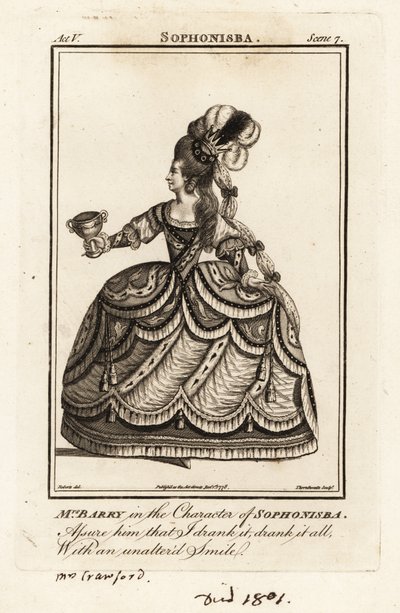 A Sra. Ann Barry na personagem de Sophonisba em James Thomsons Sophonisba de J. Thornthwaite