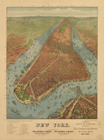 Mapa de perspectiva não desenhado em escala. Nova york de J. W. Root and Tinker Williams